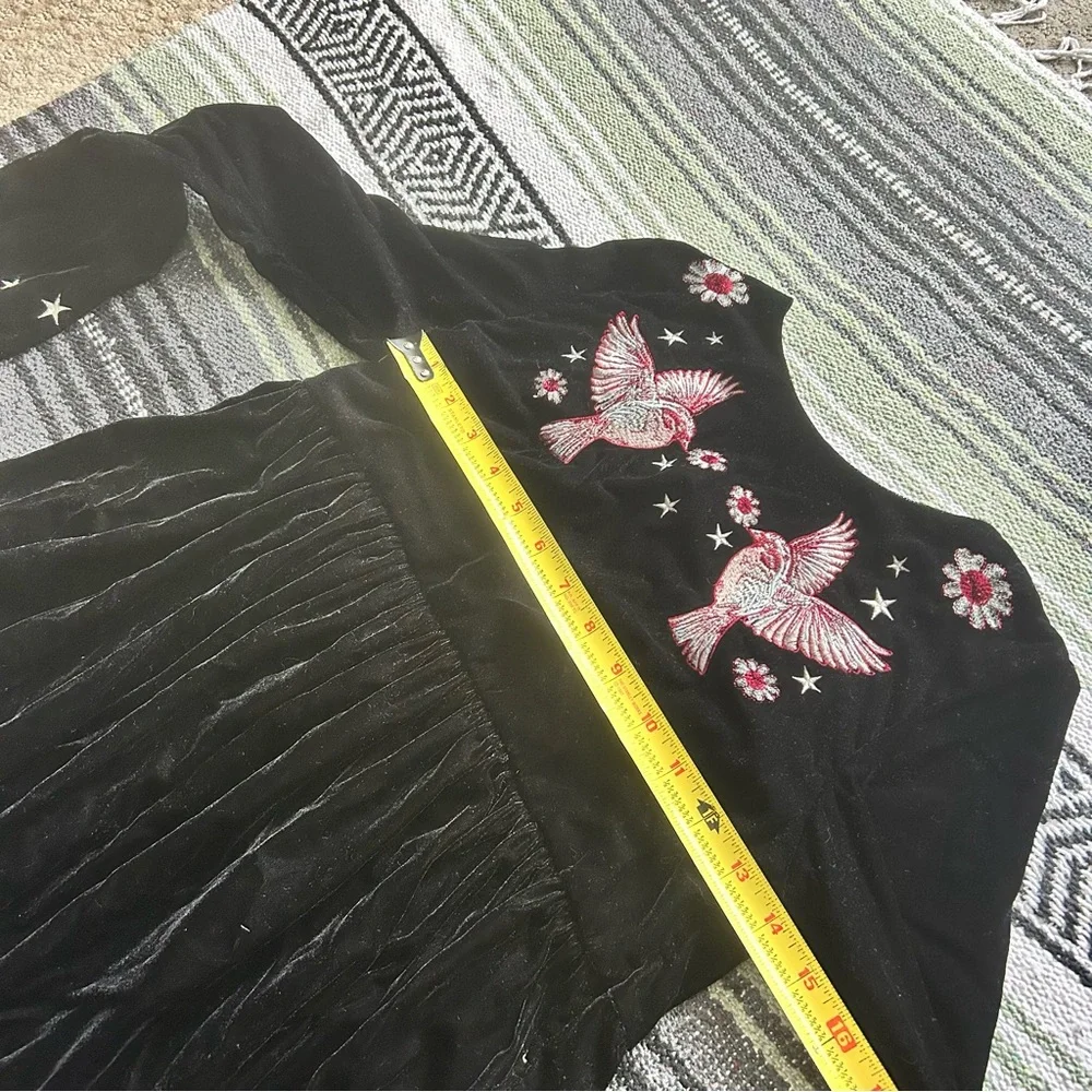 Stella McCartney kids black velvet bird & stars balloon sleeve mini dress
